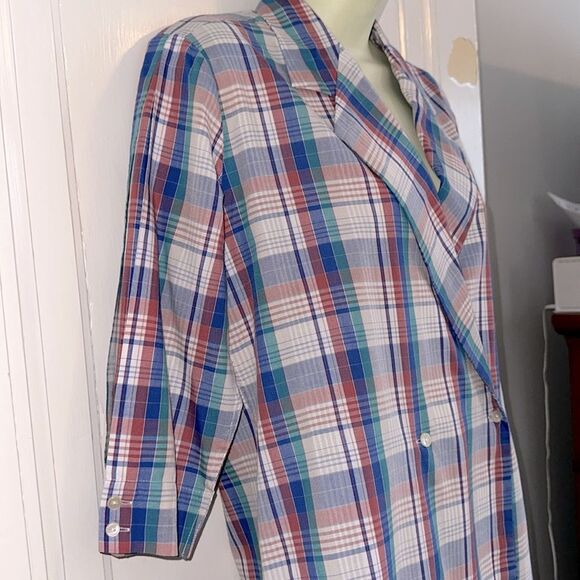 Vintage 80s/90s Foxcroft Multicolor Plaid Doublebreasted Shirt or Light Jacket - Picture 6 of 9